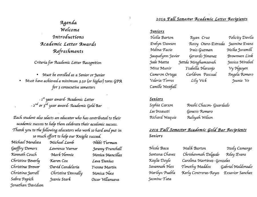 List of 2019 DNHS Academic Letter Recipients